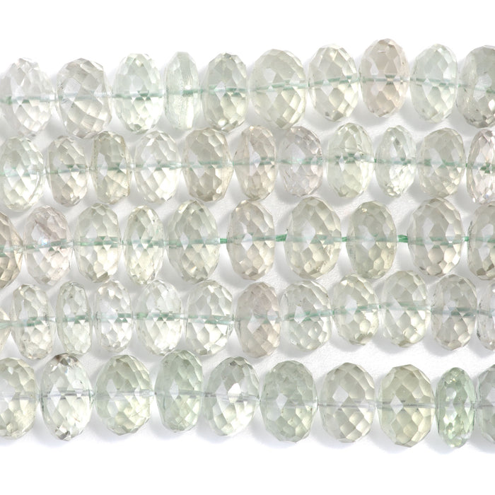 Green Amethyst 5-8x10-12mm Faceted Irregular Rondelle Bead - 8-Inch