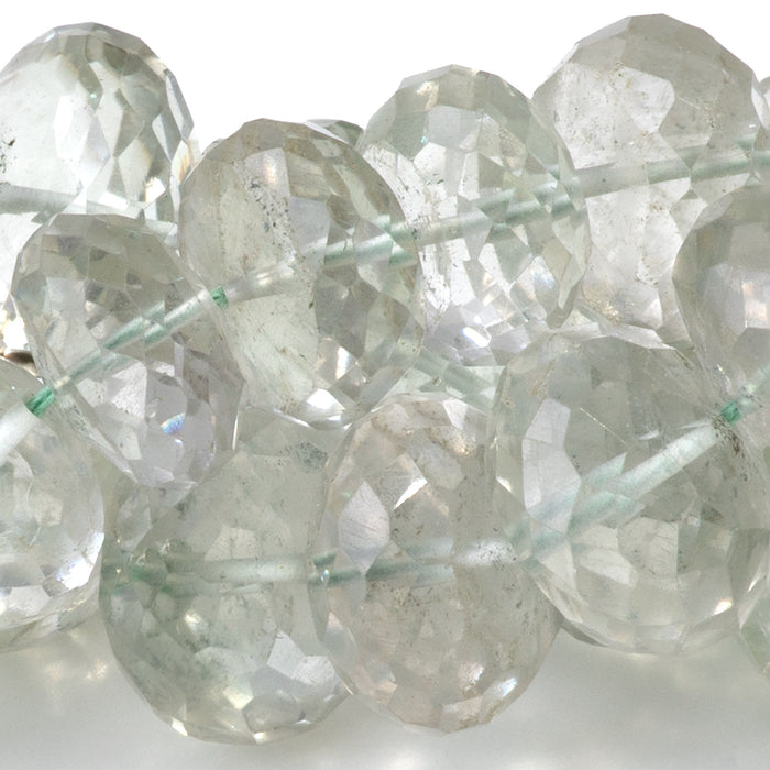 Green Amethyst 5-8x10-12mm Faceted Irregular Rondelle Bead - 8-Inch