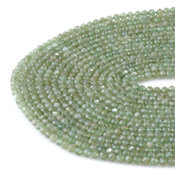 This is a Dakota Stones 4mm Green Apatite Gemstone strand with faceted round beads in 15-16 inch strand.