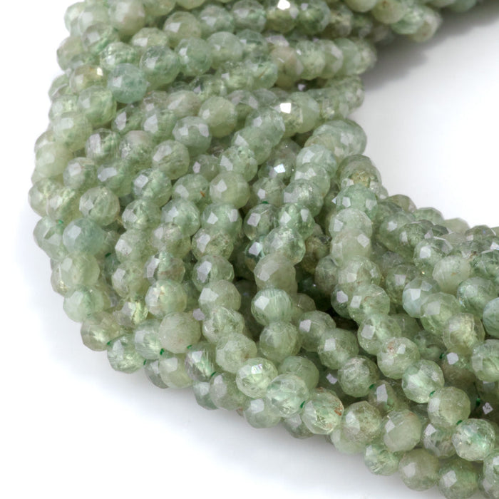 This is a Dakota Stones 4mm Green Apatite Gemstone strand with faceted round beads in 15-16 inch strand.