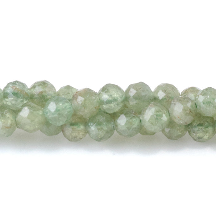 This is a Dakota Stones 4mm Green Apatite Gemstone strand with faceted round beads in 15-16 inch strand.