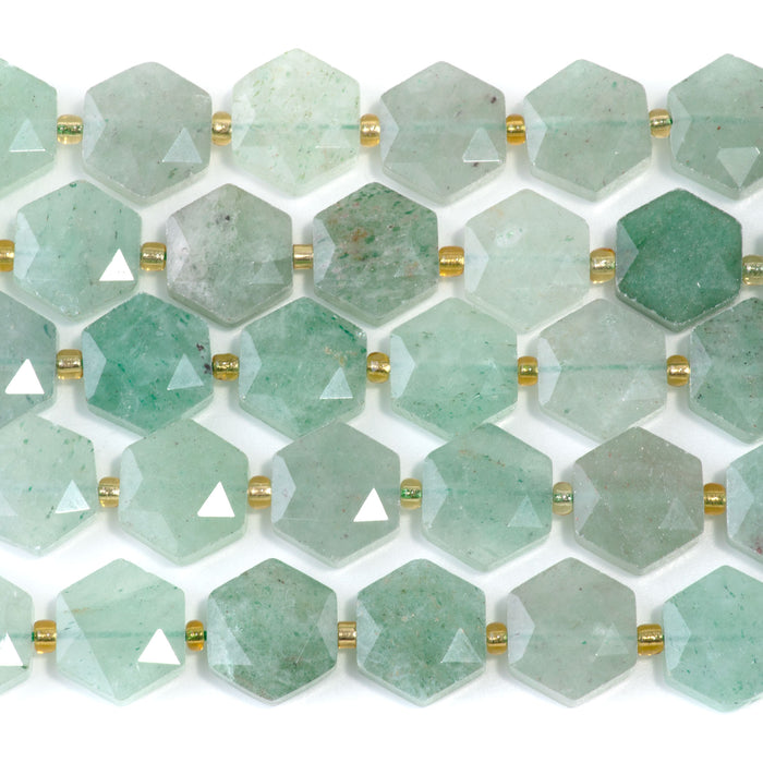 Green Aventurine 12x13mm Faceted Hexagon - 15-16 Inch