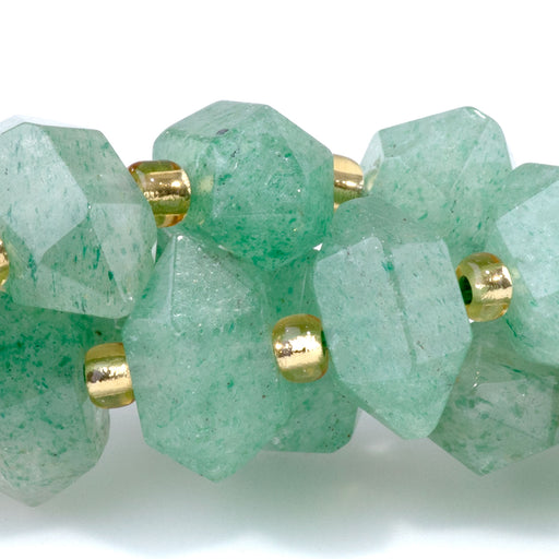 This is a Dakota Stones 6x11mm Green Aventurine Points Gemstone strand of round beads in 15-16 inch strand.
