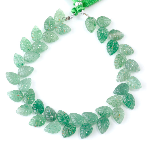 This is a Dakota Stones 8x11mm Green Aventurine Leaf Gemstone strand of round beads in 8 inch strand.