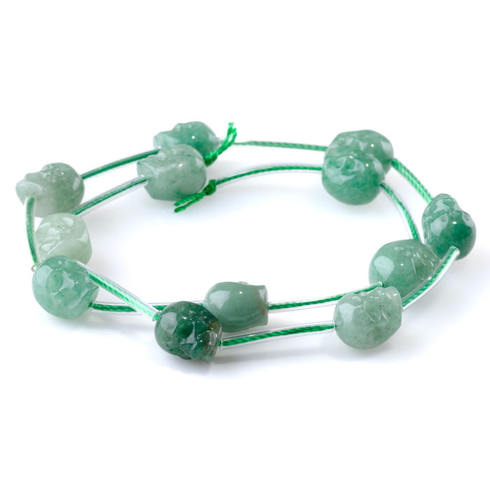 Green Aventurine 9x11mm Long Drill Skull - 15-16 Inch