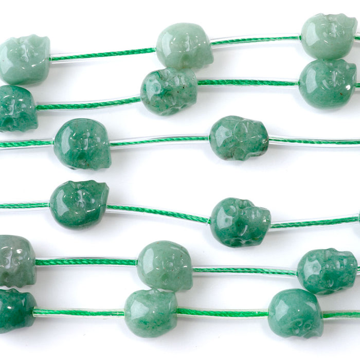 Green Aventurine 9x11mm Long Drill Skull - 15-16 Inch