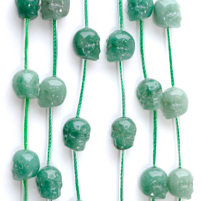 Green Aventurine 9x11mm Long Drill Skull - 15-16 Inch