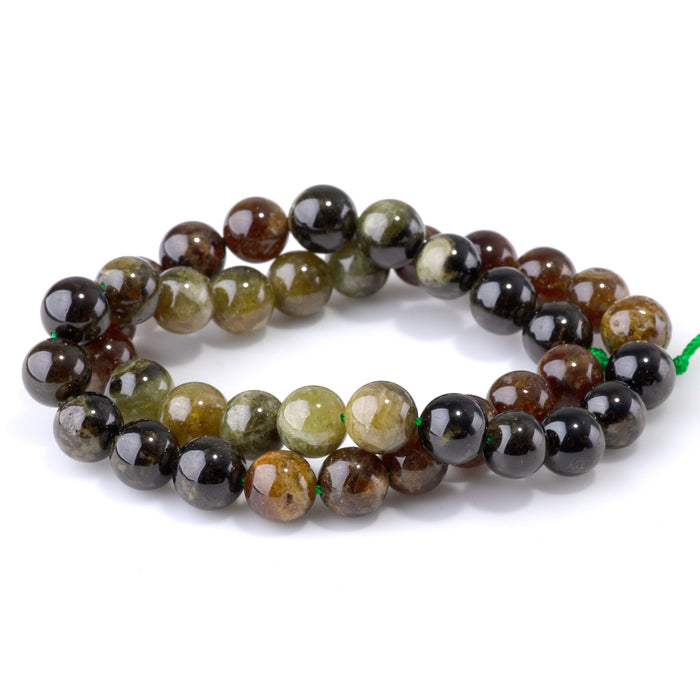 Green Garnet 10mm Round Banded - 15-16 Inch