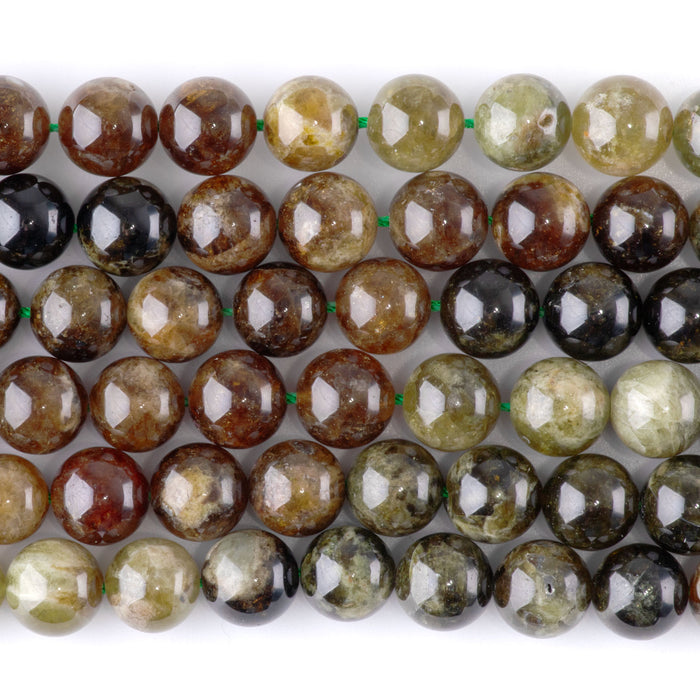 Green Garnet 10mm Round Banded - 15-16 Inch