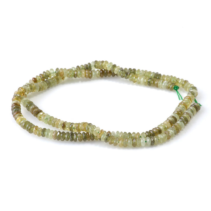 This is a Dakota Stones 2x4mm Green Garnet Gemstone strand with AAA grade faceted rondelle beads in 15-16 inch strand.