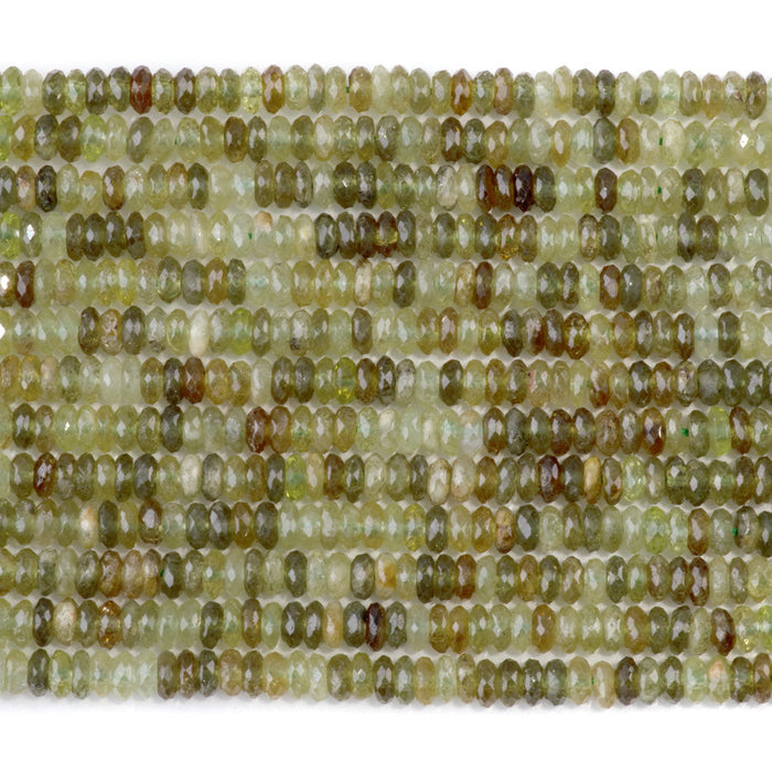 This is a Dakota Stones 2x4mm Green Garnet Gemstone strand with AAA grade faceted rondelle beads in 15-16 inch strand.