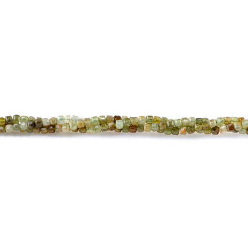 This is a Dakota Stones 3mm Green Garnet Gemstone strand with A grade table-cut cube beads in 15-16 inch strand.