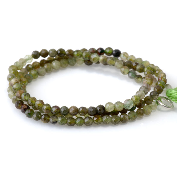 SPECIAL PRICE Green Garnet 3mm Banded Faceted Round - 15 Inch
