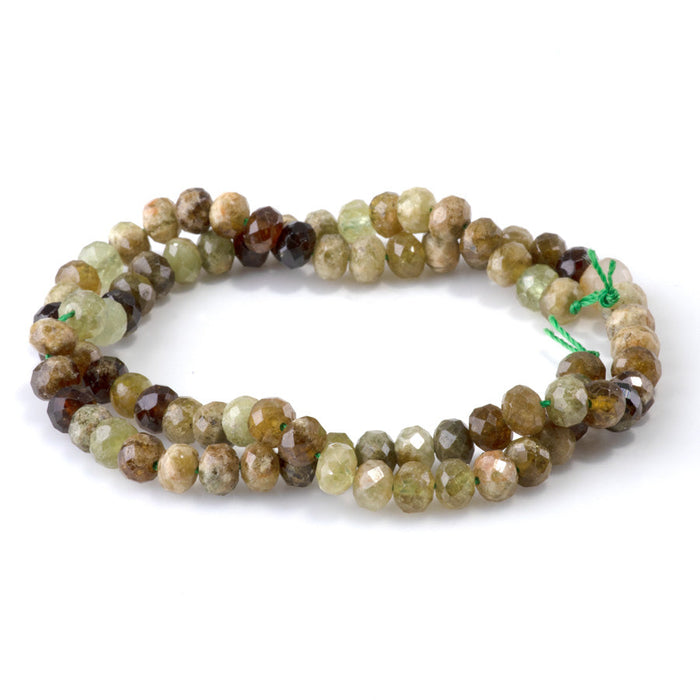 This is a Dakota Stones 4x6mm Green Garnet Gemstone strand with faceted rondelle beads in 15-16 inch strand.