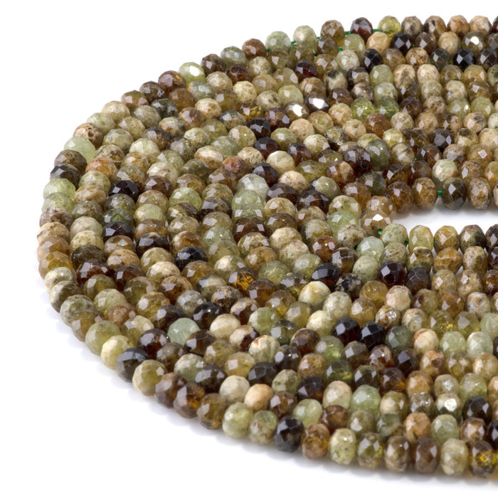 This is a Dakota Stones 4x6mm Green Garnet Gemstone strand with faceted rondelle beads in 15-16 inch strand.