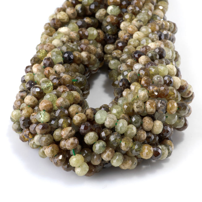 This is a Dakota Stones 4x6mm Green Garnet Gemstone strand with faceted rondelle beads in 15-16 inch strand.