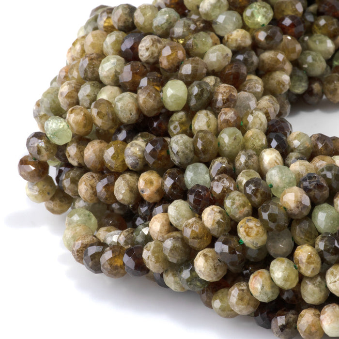 This is a Dakota Stones 4x6mm Green Garnet Gemstone strand with faceted rondelle beads in 15-16 inch strand.