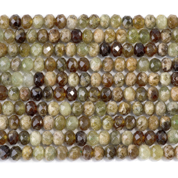 This is a Dakota Stones 4x6mm Green Garnet Gemstone strand with faceted rondelle beads in 15-16 inch strand.