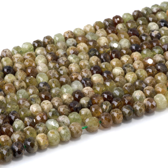 This is a Dakota Stones 4x6mm Green Garnet Gemstone strand with faceted rondelle beads in 15-16 inch strand.