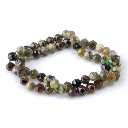 This is a Dakota Stones 6mm Green Garnet Gemstone strand with double heart faceted round beads in 15-16 inch strand.