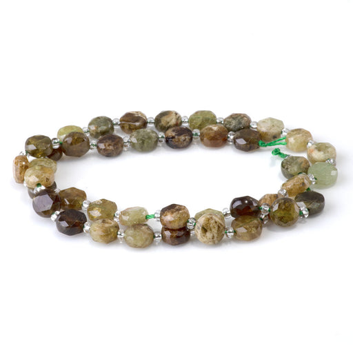 This is a Dakota Stones 8mm Green Garnet Gemstone strand with star cut faceted coin beads in 15-16 inch strand.