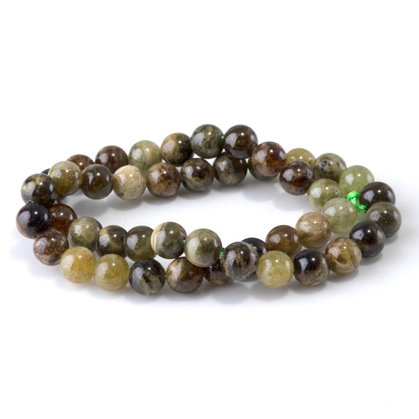 This is a Dakota Stones 8mm Green Garnet Gemstone strand with round beads in 15-16 inch strand.