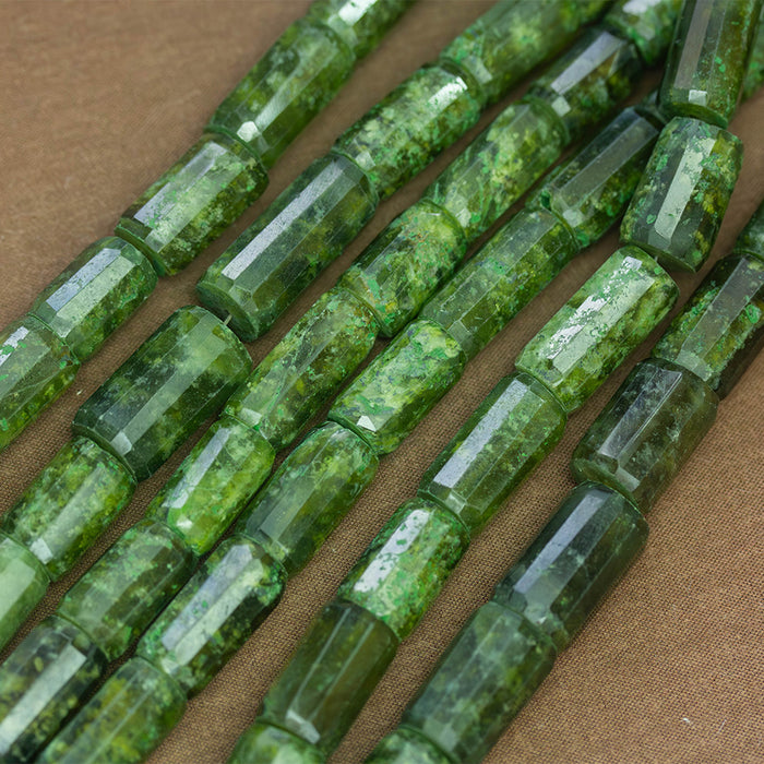 Green Garnet 9x15mm Faceted Tube - 17-18 Inch