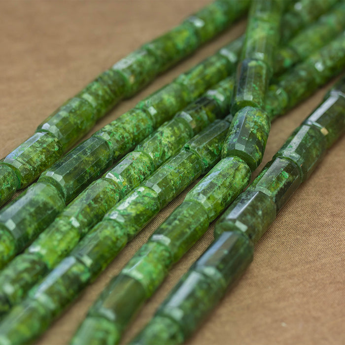 Green Garnet 9x15mm Faceted Tube - 17-18 Inch