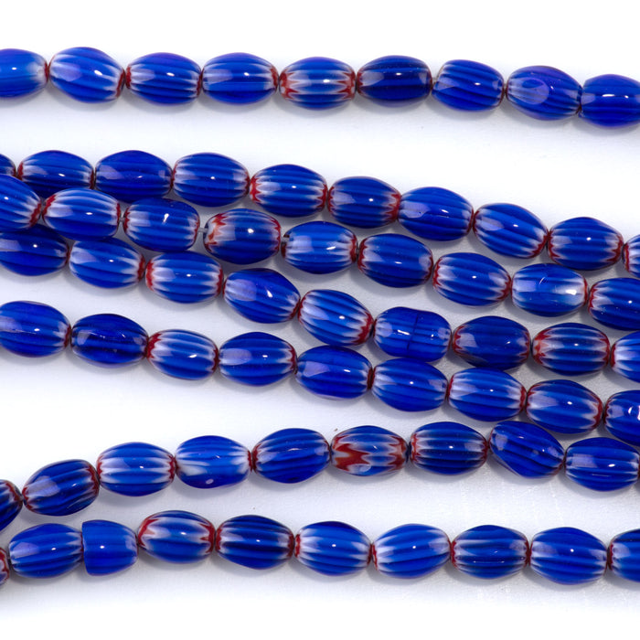 Glass Melon 6x8mm Blue & Red Barrel - 14-15 Inch