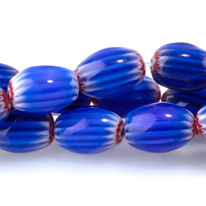 Glass Melon 6x8mm Blue & Red Barrel - 14-15 Inch