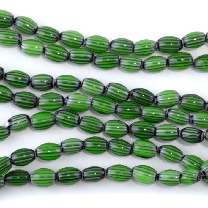 Glass Melon 6x8mm Green & Black Barrel - 14-15 Inch