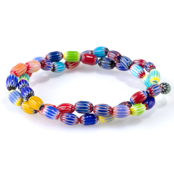 Glass Melon 6x8mm Multi Color Barrel - 14-15 Inch