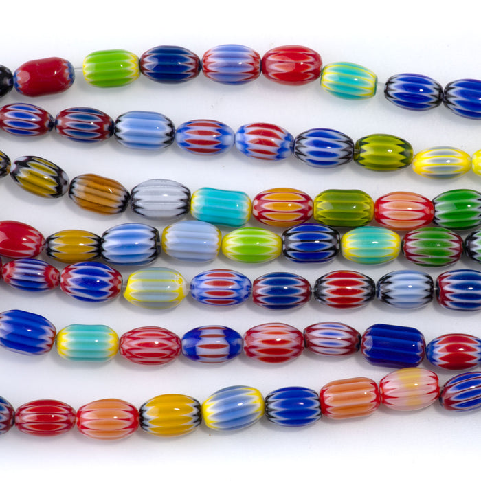 Glass Melon 6x8mm Multi Color Barrel - 14-15 Inch