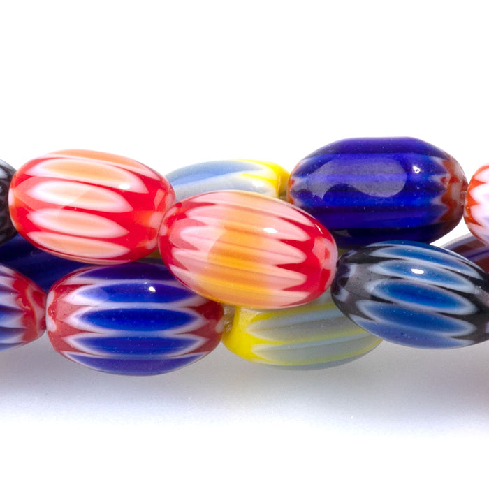 Glass Melon 6x8mm Multi Color Barrel - 14-15 Inch