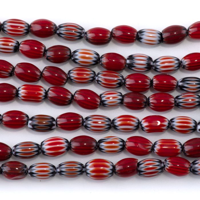 Glass Melon 6x8mm Red & Black Barrel - 14-15 Inch