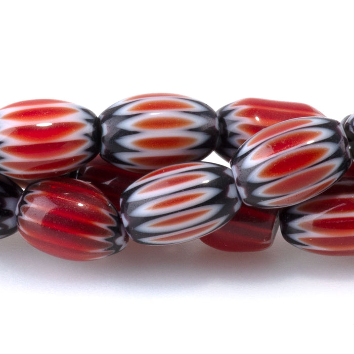 Glass Melon 6x8mm Red & Black Barrel - 14-15 Inch