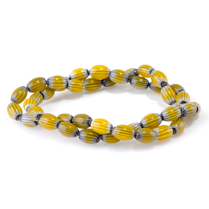 Glass Melon 6x8mm Yellow & Black Barrel - 14-15 Inch