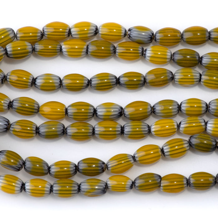 Glass Melon 6x8mm Yellow & Black Barrel - 14-15 Inch