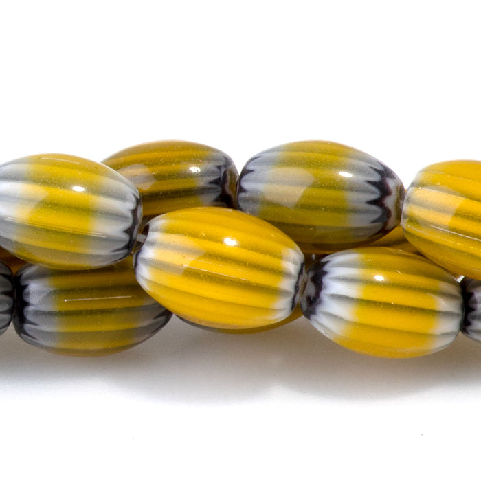 Glass Melon 6x8mm Yellow & Black Barrel - 14-15 Inch