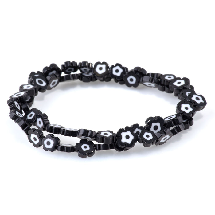 Glass 8mm Black Flat Flower - 14-15 Inch