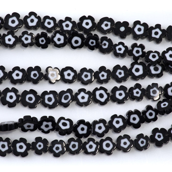 Glass 8mm Black Flat Flower - 14-15 Inch