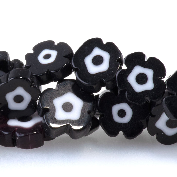 Glass 8mm Black Flat Flower - 14-15 Inch