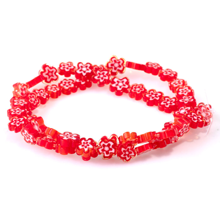 Glass 8mm Red Flat Flower - 14-15 Inch