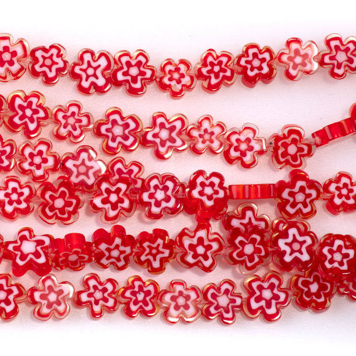Glass 8mm Red Flat Flower - 14-15 Inch