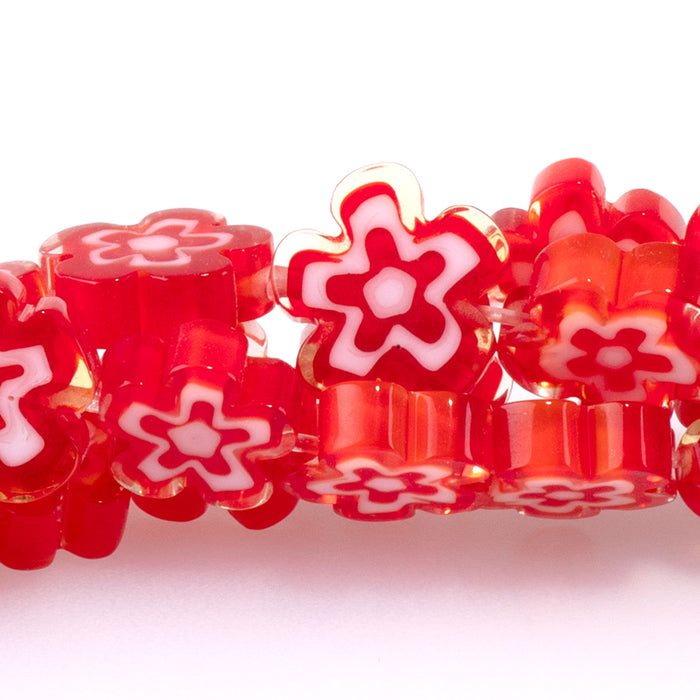 Glass 8mm Red Flat Flower - 14-15 Inch