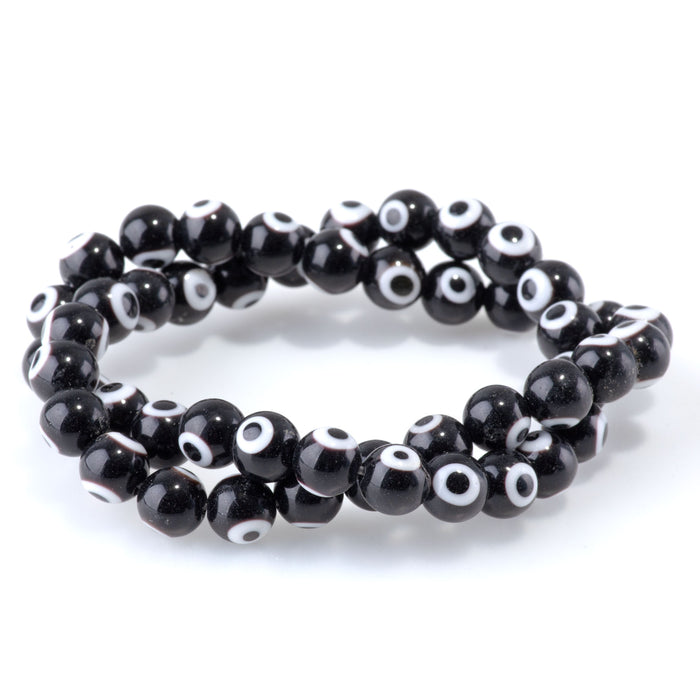 Glass Evil Eye Black 8mm Round - 14-15 Inch
