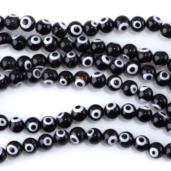 Glass Evil Eye Black 8mm Round - 14-15 Inch