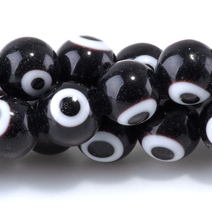 Glass Evil Eye Black 8mm Round - 14-15 Inch