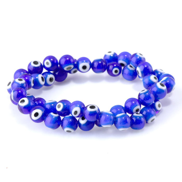 Glass Evil Eye Blue 8mm Round - 14-15 Inch