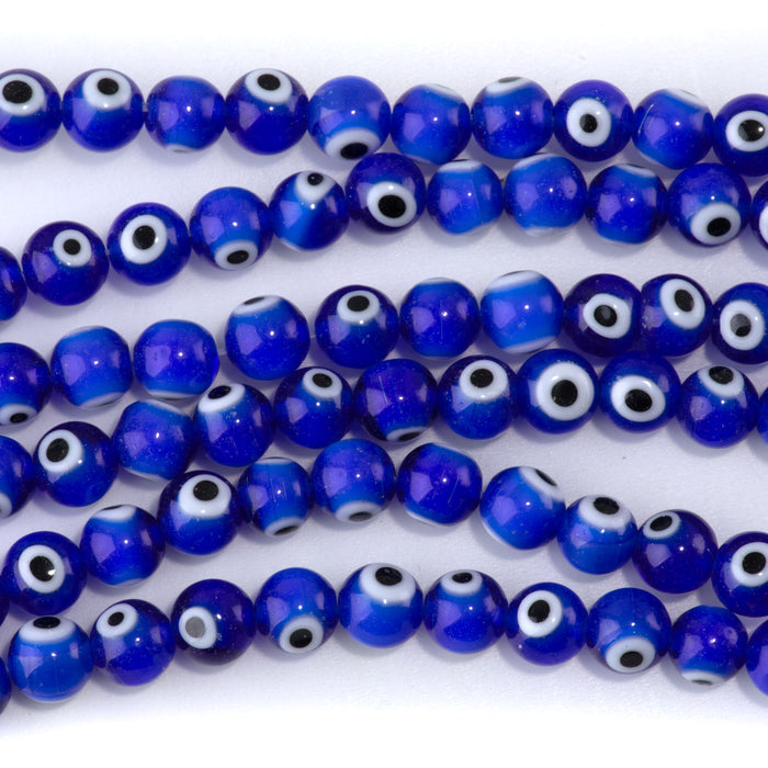 Glass Evil Eye Blue 8mm Round - 14-15 Inch